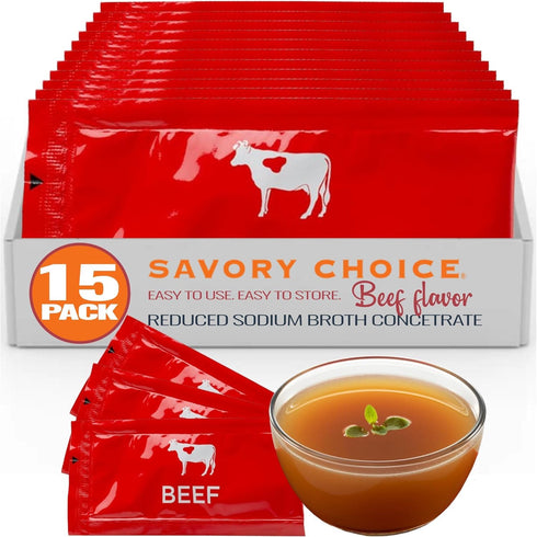 SAVORY CHOICE Reduced Sodium Beef Broth Concentrate, 15 Packets (9.6g) - Gluten-Free,