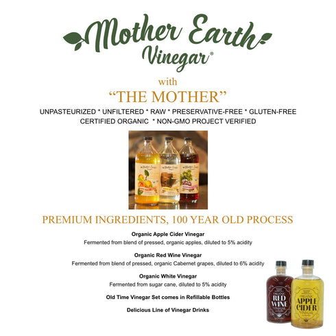 (1/14oz Mother Earth, Organic Apple Cider Vinegar with The Mother, Fresh Pressed Organic Apples, OACV, ACV, Raw