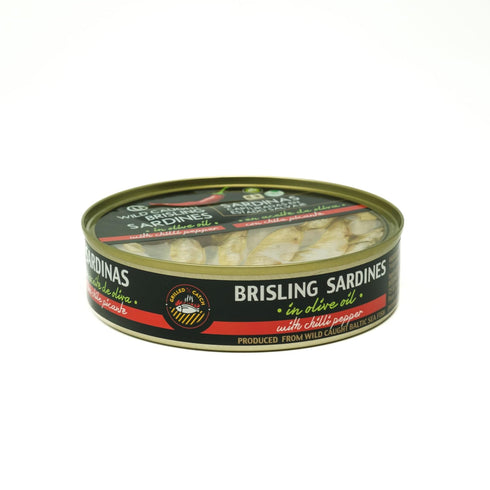 (pack 10), Packed, Omega-3, 5.6 oz Grilled Catch Wild-Caught Baltic Brisling Sardines (Sprats) in Olive Oil with Chili