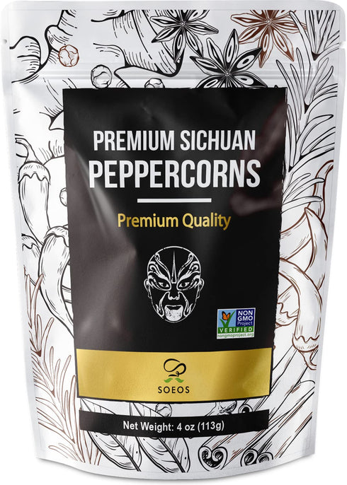 Soeos Premium Szechuan Peppercorns, 4oz (113g), Authentic Sichuan Red Peppercorn for Mapo Tofu and Kung Pao Chicken