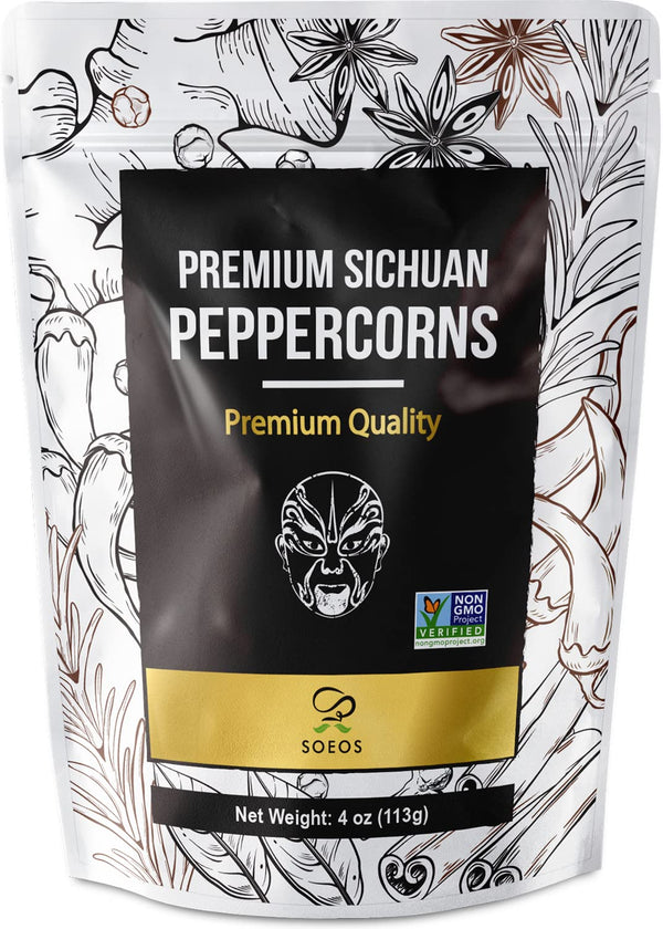 Soeos Premium Szechuan Peppercorns, 4oz (113g), Authentic Sichuan Red Peppercorn for Mapo Tofu and Kung Pao Chicken
