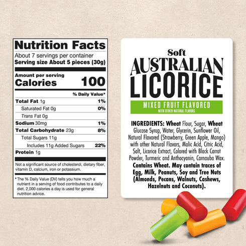 Darrell Lea Soft Australian Licorice Candy, Non-GMO, Plant Based, Mixed Fruit, 7 Ounce (Pack of 1)
