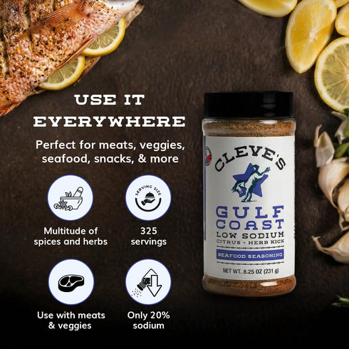 cleve's gourmet products 8.25 oz Cleve's Gourmet Gulf Coast Citrus and Herb Kick, Fish, Shrimp & Seafood Seasoning