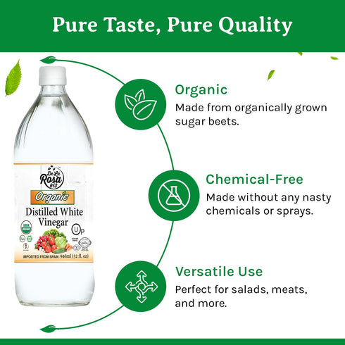 32 Oz (Pack 1) De La Rosa Organic Distilled White Vinegar, Raw & Unfiltered, Kosher for Passover, Vegan & Gluten Free