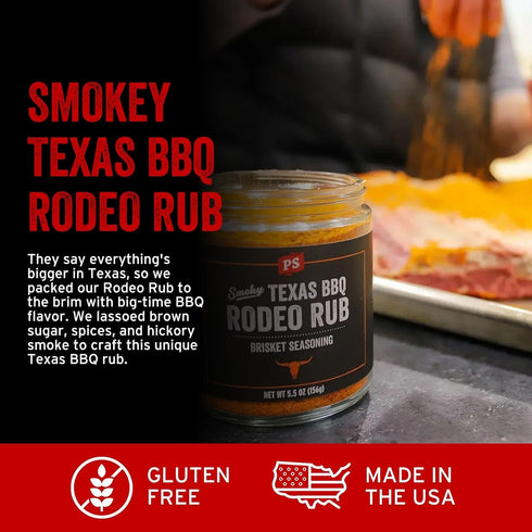 PS Seasoning Texas-Style Brisket Rodeo Rub - Dry BBQ Rubs and Spices for Grilling, Smoking, Roasting - Smoky Texas