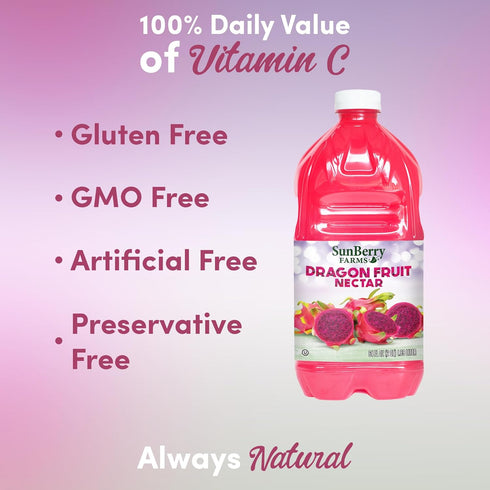 64 oz 1.89 Sunberry Farms Dragon Fruit Nectar fl | Exotic Tropical Juice Nectar Made with Real Fruit | No Artificial