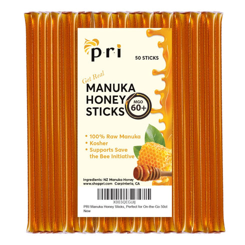 P.R.I Manuka Honey Sticks, Certified MGO 60+, Raw New Zealand Manuka Honey,