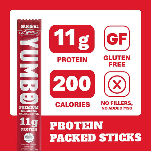Summer 2 oz 5 Count Pack YUMBO Original Sausage Sticks, High Protein Snacks, Gluten-Free, Low Carb, Keto, Ready-to-Eat