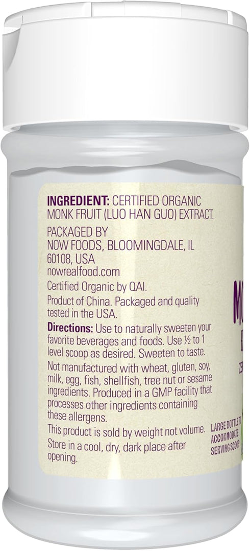 NOW Foods Organic Monk Fruit Extract Powder - Zero Calorie Sweetener, 0.7-Ounce