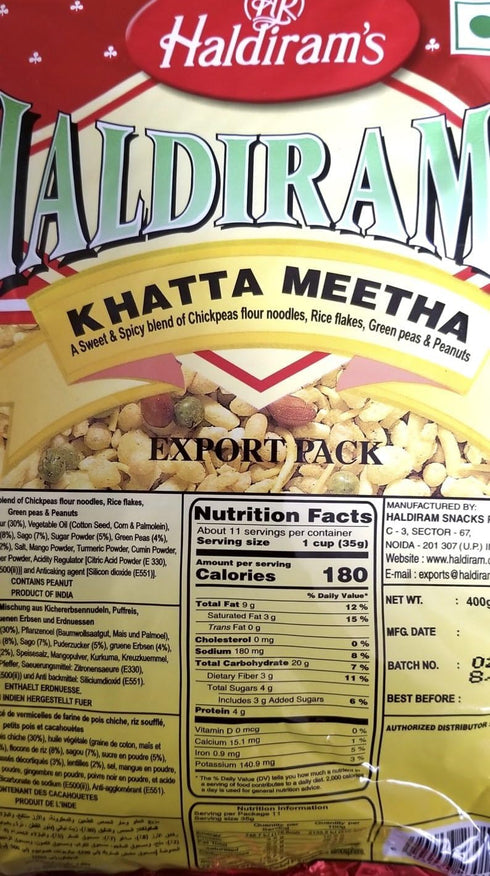Haldiram's 35.30oz, 1kg Khatta Meetha (Sweet-n-spicy) Mix of Chickpeas Flour Noodles,Rice flakes, Green Peas & Peanuts