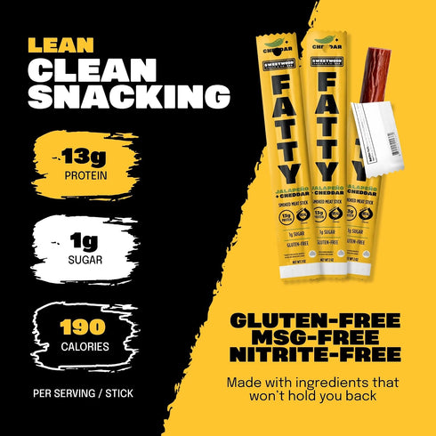 13g 2 oz. FATTY Meat Sticks, Pork Raised Without Antibiotics, Grass-Fed Beef, Protein Per Stick, Jalapeno Cheddar