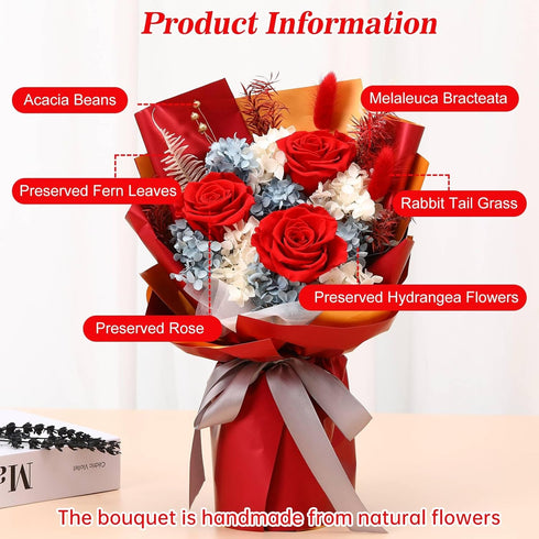 Jtoder Forever Flowers for Delivery, Preserved Flower Bouquets, Long Lasting Red Roses, Gifts Bouquet for Mother Wife