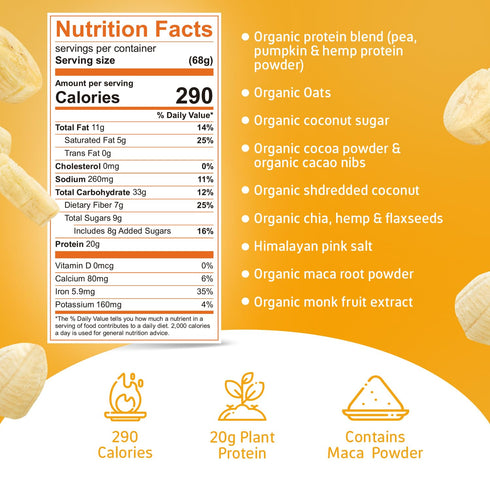 Maja Organic Plant-Based Protein Oats – Banana Bread Overnight Oats, 5 Servings, Vegan, Gluten Free