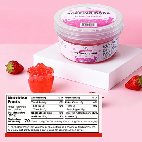 550g Frozen Soeos Strawberry Popping Boba, Bursting Boba Pearls for Bubble Tea, Yogurt, Desserts & Drinks