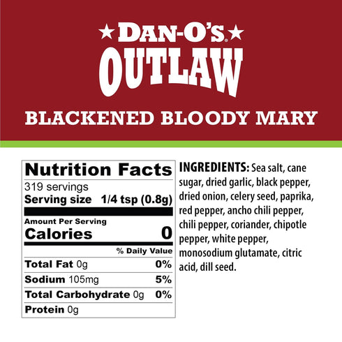 9 oz Dan-O's Outlaws Blackened Bloody Mary Seasoning, Bottle, All Purpose Seasoning for Chicken, Seafood, Drinks