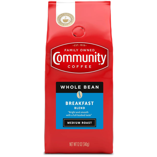 Community Coffee Breakfast Blend Whole Bean Coffee, Medium Roast, 12 oz Bag