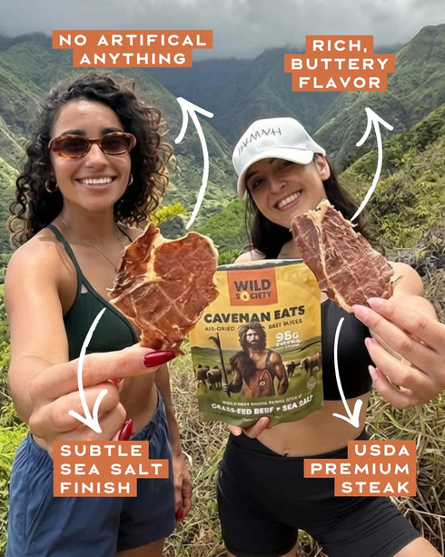 48g 2 (2.5oz) Wild Society - Caveman Eats - Grass Fed Ribeye Steak Slices - Protein - Only Steak & Salt - Ingredients