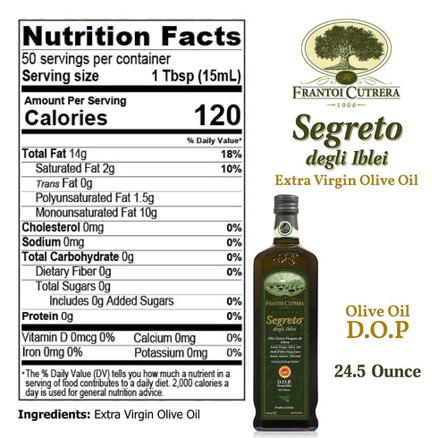 2022/23 24.5 Oz (Pack 1) Frantoi Cutrera - Segreto Degli Iblei - Extra Virgin Olive Oil - Sicilian D.O.P Certified