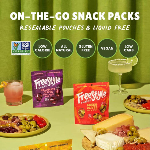 4 Freestyle Snacks, Olives Green Lemon Garlic, Ounce