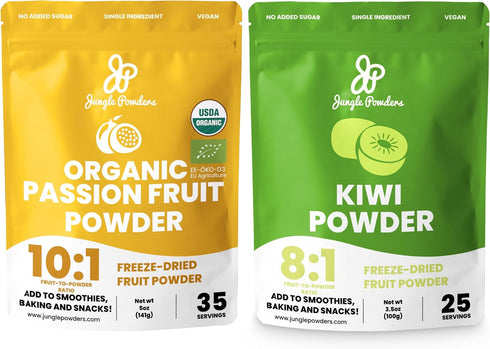 Jungle Powders Organic Passion Fruit Powder 5oz & Kiwi Fruit Powder 3.5oz