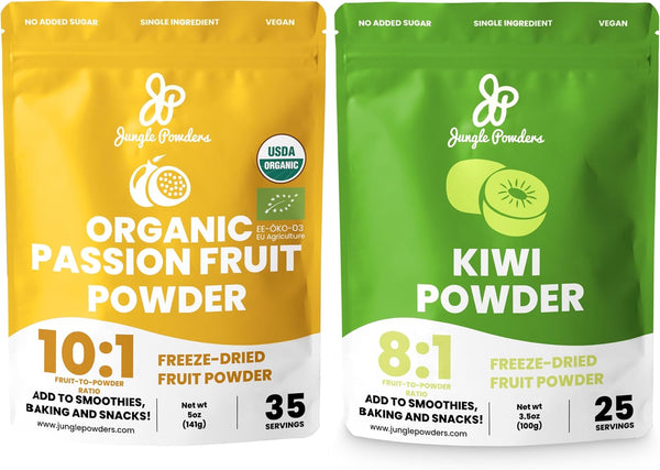 Jungle Powders Organic Passion Fruit Powder 5oz & Kiwi Fruit Powder 3.5oz