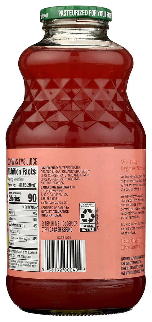 32 Santa Cruz Organic, Cranberry Lemonade, Ounce