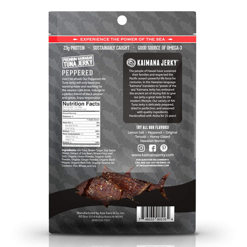 2oz, Omega-3s (Pack 2) Kaimana Wild-Caught Ahi Tuna Jerky - Peppered, Rich in & High in Protein, All-Natural & Organic