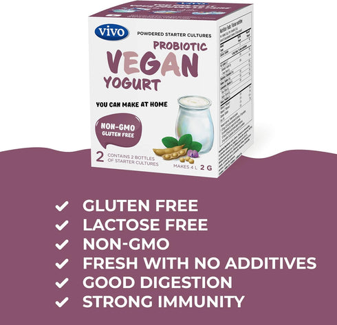 5-Box (10 Pack 30 VIVO Vegan Yogurt Starter Vegan Yogurt Culture Starter with Probiotics - Bottles) - Makes Up