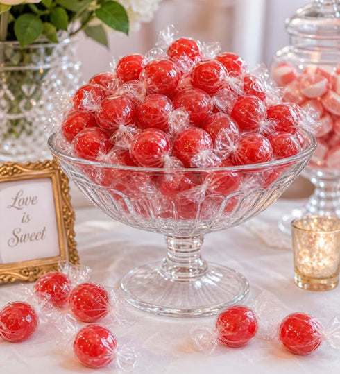 DM Sweets 2 lbs Jumbo Cherry Candy Balls with Gum Center - of Fresh Individually Wrapped Red Sweet Hard Candy Suckers