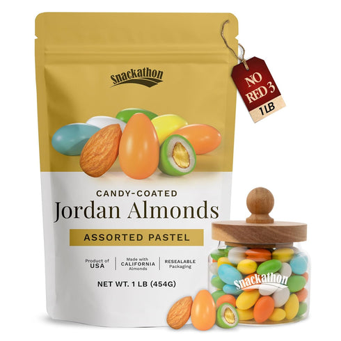 Snackathon Jordan Almonds, Assorted Pastel Candy-Coated Almonds, 1 LB Resealable Bag, Made