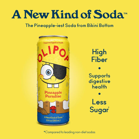 Pack Packed 12oz (12-Cans) OLIPOP Prebiotic Soda Pop, SpongeBob Pineapple Paradise, Pantry with Prebiotics, Fiber