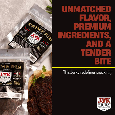 7oz J&K Jerky Prime Rib Beef Jerky - Authentic American Made Slab Jerky for a Delicious Protein Snack - Big Bag