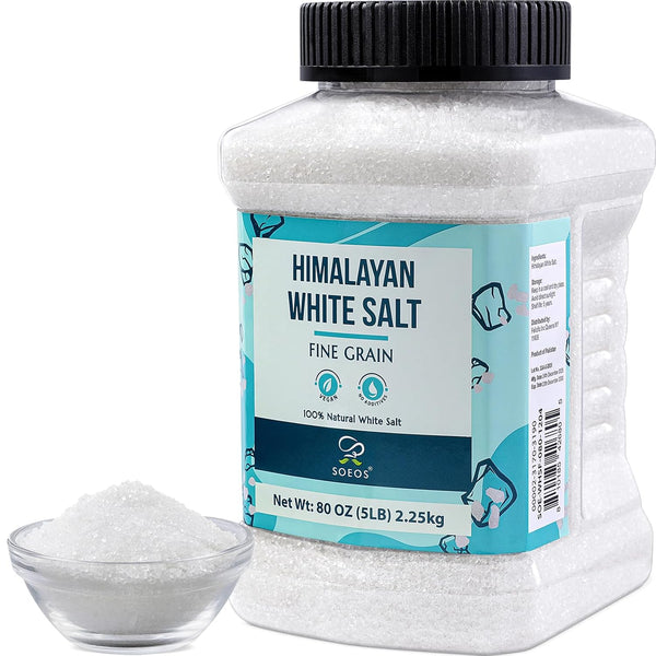 Soeos Himalayan White Salt Fine Grain, 80 oz (5 lb / 2.25