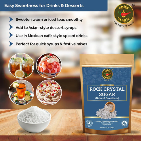Crystal,14 oz (400g) Spice Magic Rock Sugar I Premium Natural Cane Sugar Crystals, Perfect for Tea, Coffee, Cocktails