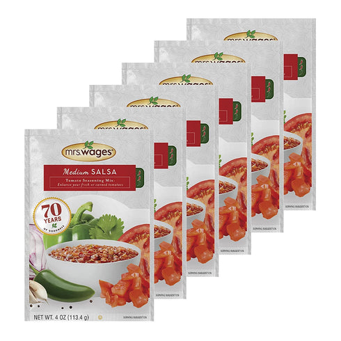 4 oz Packet Pack 6) Mrs. Wages Medium Salsa Canning Mix, Easy-To-Use, Simple Homemade Salsa, Flavorful Spice, Enhance