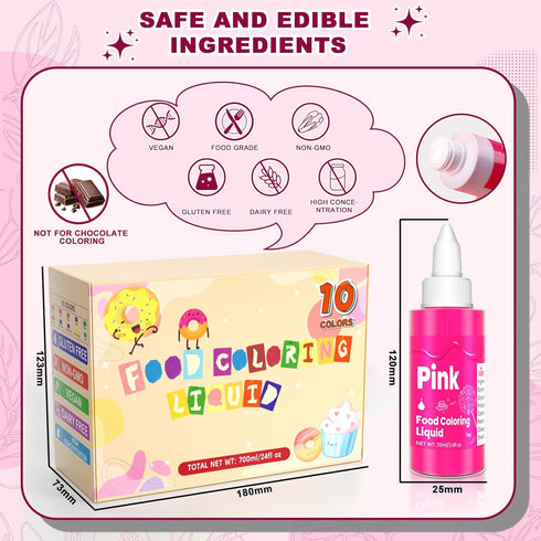 '-10 70ml Set, 24 oz Food Coloring Liquid Colors x Food Dye Large Capacity Vibrant Edible Paint for Frosting, Cake