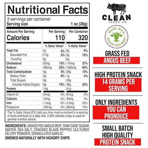 Clean Jerky Co . Grass Fed Beef Jerky | Sweet & Spicy - Very Mild Flavorful Protein Snack | No MSG, No Artifcial