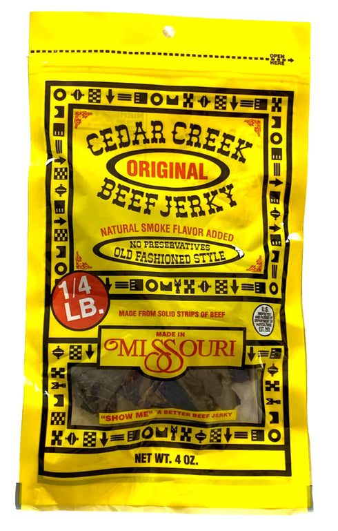Cedar Creek Beef Jerky , Air-Dried Thinly Sliced, 4oz Pack, No Artificial Preservatives, Grass-Fed & Grain-Finished
