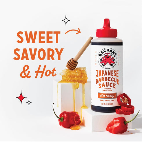 17 Oz Bachan's Japanese Barbecue Sauce - Hot Honey, Bottle, Cold-Filled, Non GMO, No Preservatives and BPA free - BBQ
