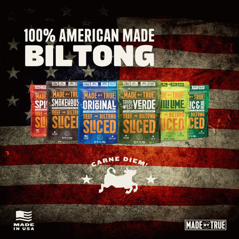 (2 Pack 5) 30 Made by True Beef Sliced Bites Ultimate Variety Ounce, of - All Natural, Zero-Sugar True Jerky Biltong