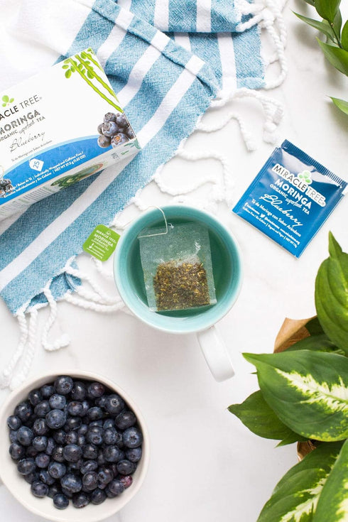 Miracle Tree Organic Moringa Superfood Tea - 25 Individually Sealed Tea Bags, Blueberry