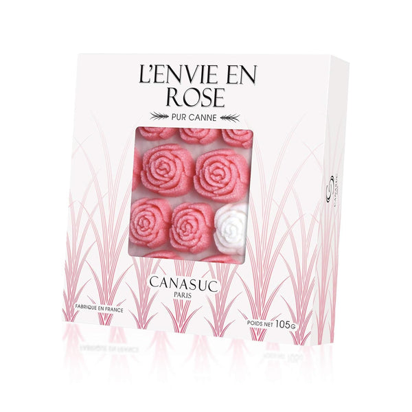 Canasuc Paris, L' Envie en Rose Pur Sucre de Canne, "Window Gift Box" of 36 Assorted French Molded Rose Sugar Pieces
