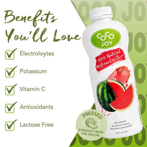 100% (6-Pack) CoCo Joy Natural Watermelon Juice, Low-Calorie Watermelon Drink