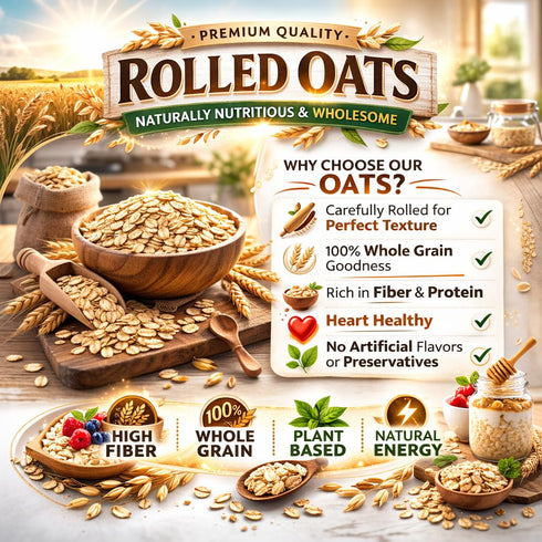 2 lbs Whole Grain Rolled Oats | Value Size | Healthy Snack, perfect for breakfast - Easy Cook | value bag