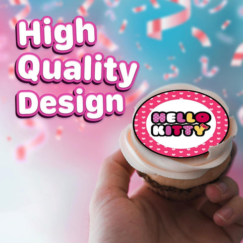 30 Edible Cupcake Toppers – Cute Pink Cat Inspired Party Collection of Edible Cake Decorations
