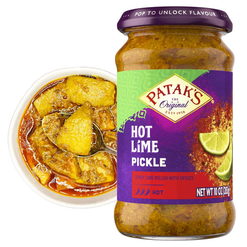 Pataks Hot Lime Pickle - Authentic Indian Relish w/Lime Dices, Mustard Seeds