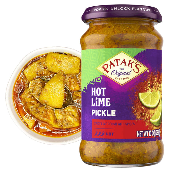 Pataks Hot Lime Pickle - Authentic Indian Relish w/Lime Dices, Mustard Seeds