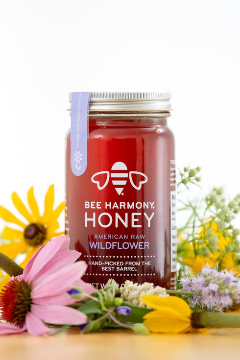 12 OZ (Pack 2 Bee Harmony American Raw Wildflower Honey, of Jars)
