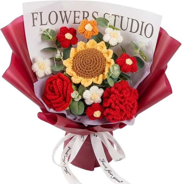 AwnsIMfreien Crochet Flower Bouquet - Knitted Roses & Tulips, Long-Lasting Bouquet of Crochet