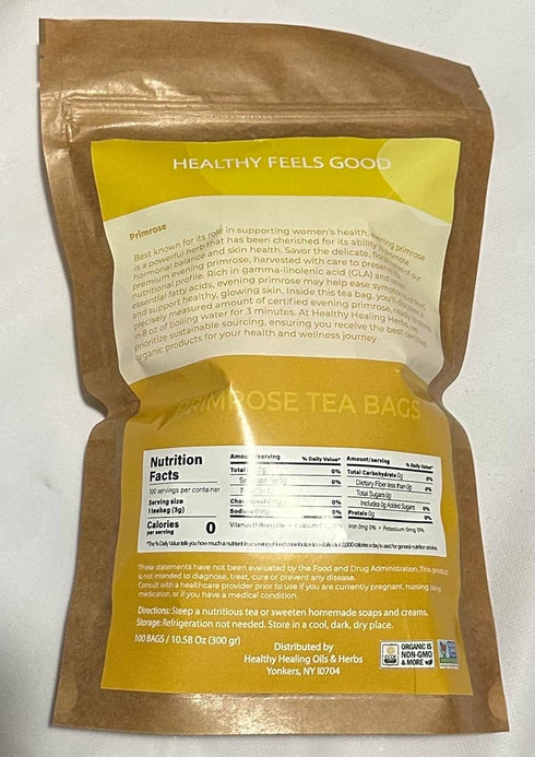Healthy Healing Herbs 100 Organic Primrose Tea Tea Bags | Premium Dried Primrose Herb | Naturally Caffeine-Free Herbal